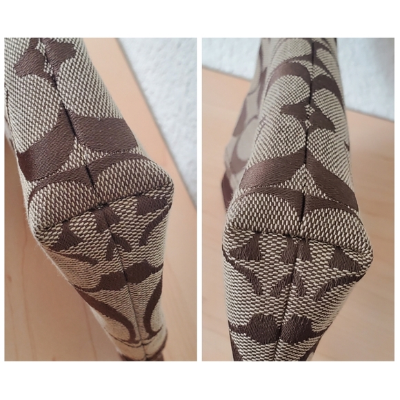 Coach Signature Brown Leather Trim Canvas Logo Clutch Wristlet Turnlock Prom Y2K - Picture 11 of 17